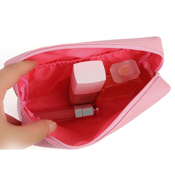 Pink Zippered Cosmetic Bag , Custom Print Small Pink Beautiful Makeup Bags