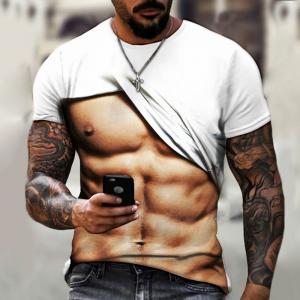 Cheap Muscle Men T Shirt Abs 3D Printing Personality Short Sleeve Summer Top wholesale