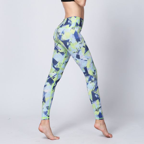 CPG Global Women's Outdoor Leggings Sport Running Pants Yoga Geometrical Green Pattern HK35