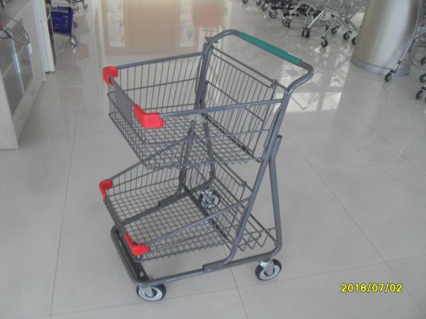 Quality Two Deck Basket  Shopping Trolley Cart With Grey Powder Coating Surface Treatment for sale