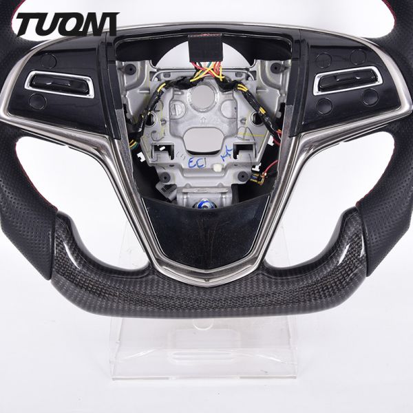 350mm Customized Black Sports Cadillac Steering Wheel Carbon Fiber Leather