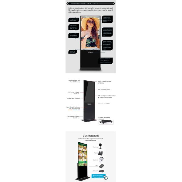 Single Double Sided Floor Standing Digital Signage 16:9 EMMC Flash 8GB 16GB