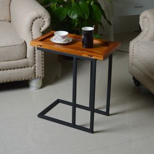 Living Room Metal Stand 58cm Height Solid Wood Chairside Table