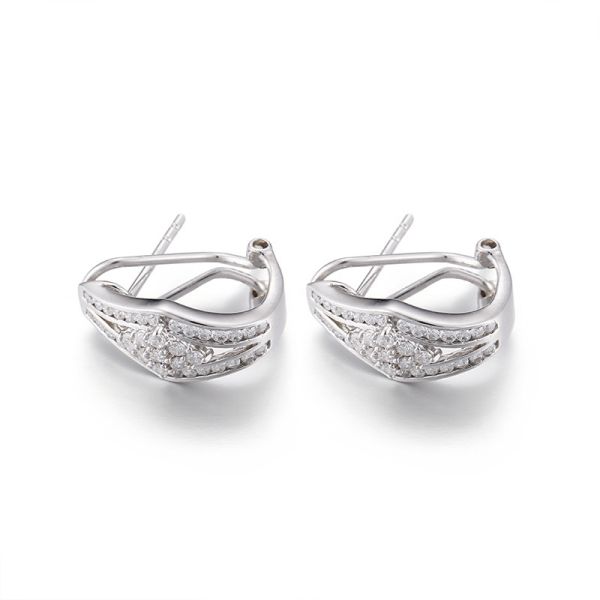 3.13g Sterling Silver Oval Hoop Earrings Rhombus Cubic Zirconia Square Stud Earrings