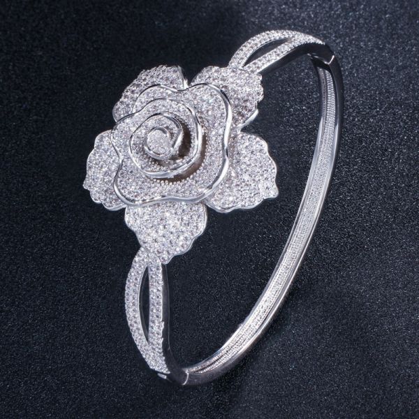 Luxury Rhinestone Flower Bracelet for Women Crystal Bracelet Wedding Bridal Bracelet Gold Silver Color Bracelet Jewelry