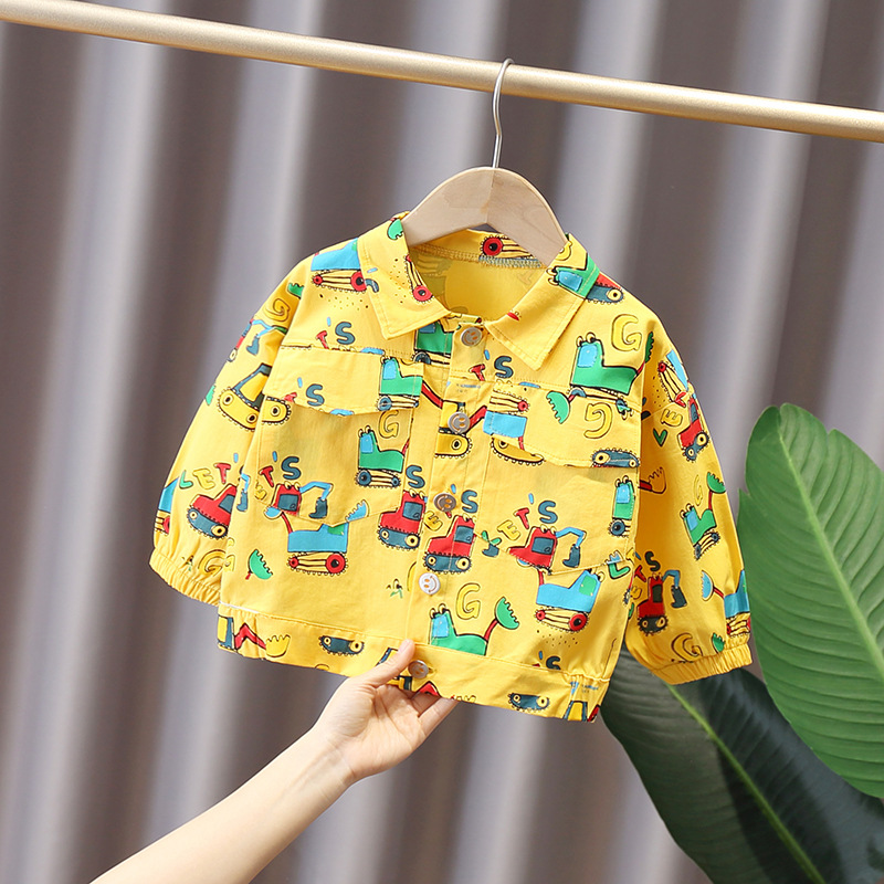 6 Years Unisex Spring Children'S Clothing Long Sleeve Denim Jacket Cartoon Car