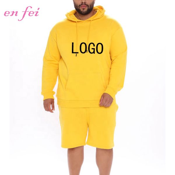 OEM 80% cotton 20% Polyester Yellow Tracksuit 2 Piece Set for Men Custom Solid Color Sweatsuit Pullover Hoodie and Pant