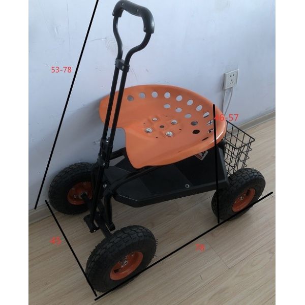 Heavy Duty Garden Rolling Work Seat With Tool Tray Planting Orange