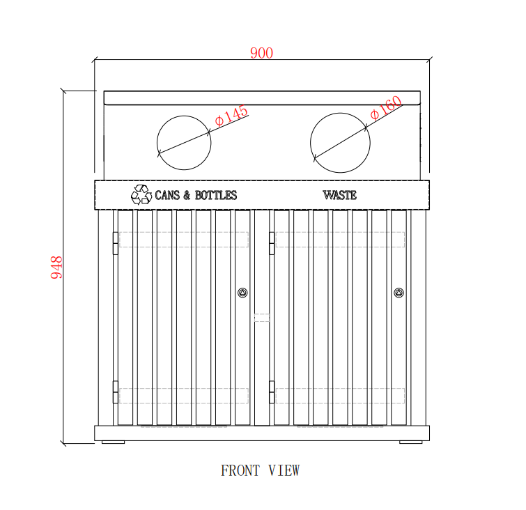 Surface Mounted 120L Garbage Bin , Metal Trash Can With Two Galvanized Plate Liners