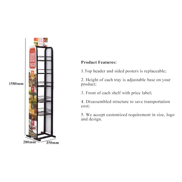 Design custom metal food and oil retail convenience store supermarket display rack with baskets candy potato chips shelf