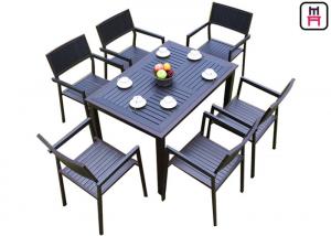 China 1 By 4 / 6 Outdoor Restaurant Tables Sets Plastic Wood Metal Frame Patio Dining Furniture on sale