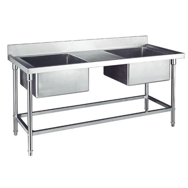 Double Sink for Kitchen Washing Stainless Steel Catering Equipment 1200*700*800+150mm