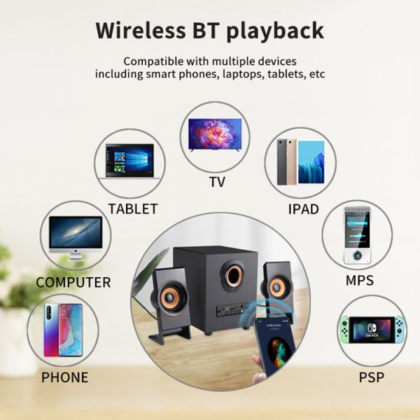 Desktop Wooden PC Speaker USB 2.1 Channel with Blue Tooth Audio and USB Connection