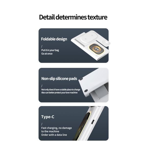 Print Logo 3 In 1 Foldable Charging Station For Phone Watch Earphone