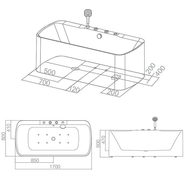 Bubble Massage Free Standing Bathtub 140L For Hotel Deodorant Drain