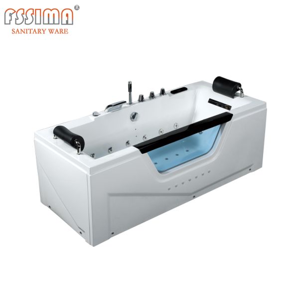 70in 1800x700 Waterfall Jacuzzi Bathtub Hotel Solid Wood Art Glass Window