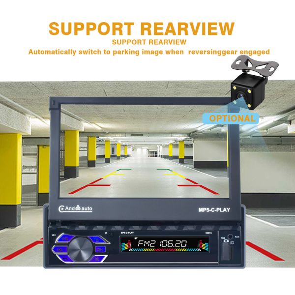 7Inch HD Retractable Screen Car Stereo 1Din Mp5 Multimedia Player
