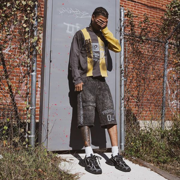 Wholesale Streetwear Patchwork Long Sleeve Shirt Color Block Screen Print T Shit Sweatshirt Tee Cut and Sew Raw Hem Sweat Shirt