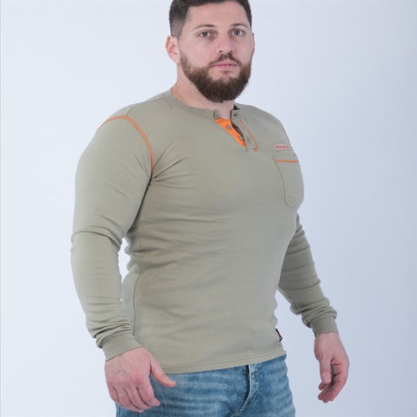 100 Cotton 5.5oz Single Jersey FR Henley Shirt Moisture Wicking FR Shirt