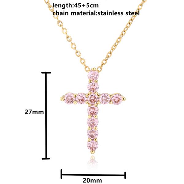 Zircon 24k Gold Plated Cross Pendant Necklace 925 Sterling Silver Crystal Choker