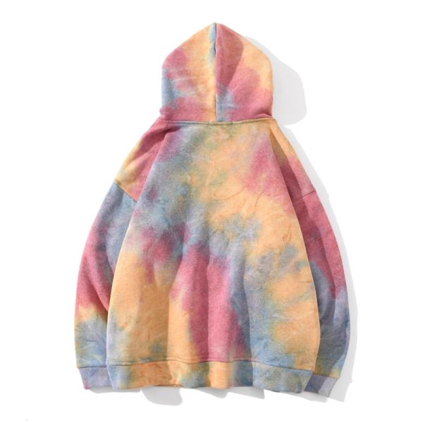 Blue Pink Oversize Tie Dye Hoodie Unisex Drawstring Hooded Sweatshirt For Running