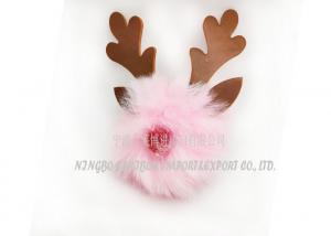 Cheap Faux Rex Rabbit Fur Ball Keychain , PU Christmas Elk / Reindeer Bag Puff Charm wholesale