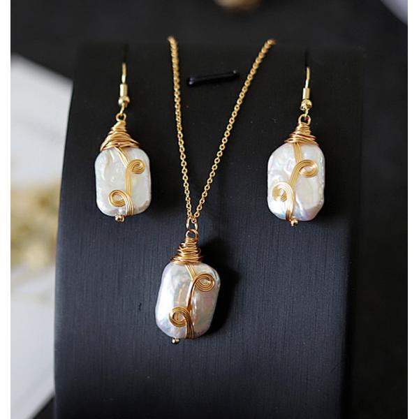 Fashion Freshwater Baroque Pearl Necklace For Women Baroque Pearl Metal Charm Pendants Choker Neaclace Jewerly Set