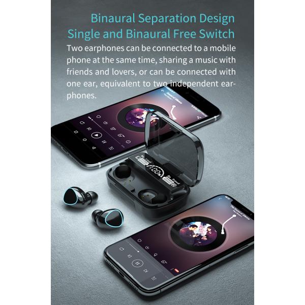 2000mAh Wireless Bluetooth Earphone , TWS Hifi Earphone 5.0 IPX7 Waterproof