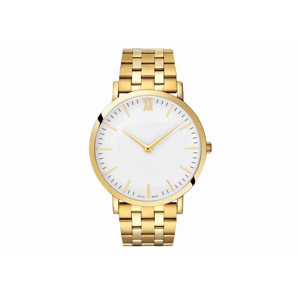 Gold Stainless Steel Minimalist Waterproof Watch Burshed And Polished Band