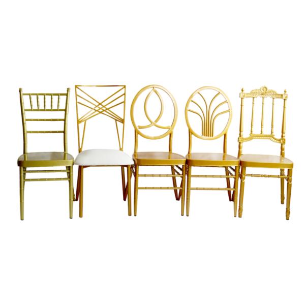 Factory Customize Party Tent Accessories Luxury Gold Steel Chair Banquet Chair For Wedding Tent