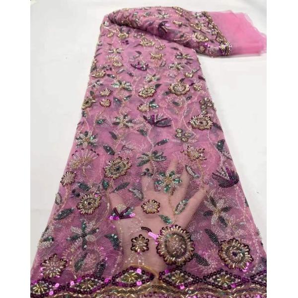 Easily Customizable Luxury Tulle French 3D Beaded Embroidery Mesh Lace Fabric for Women's Clothing Dance Dresses