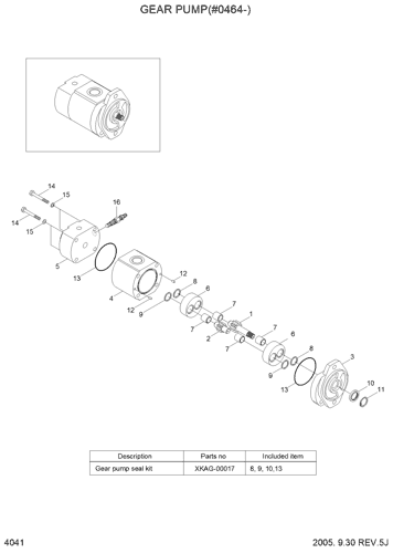GEAR PUMP(#0464-) Hyundai HCE Parts scheme diagram