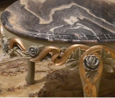 Italian Style Classic Carved Wood Marble Coffee Center Table Living Room Furniture For Sale