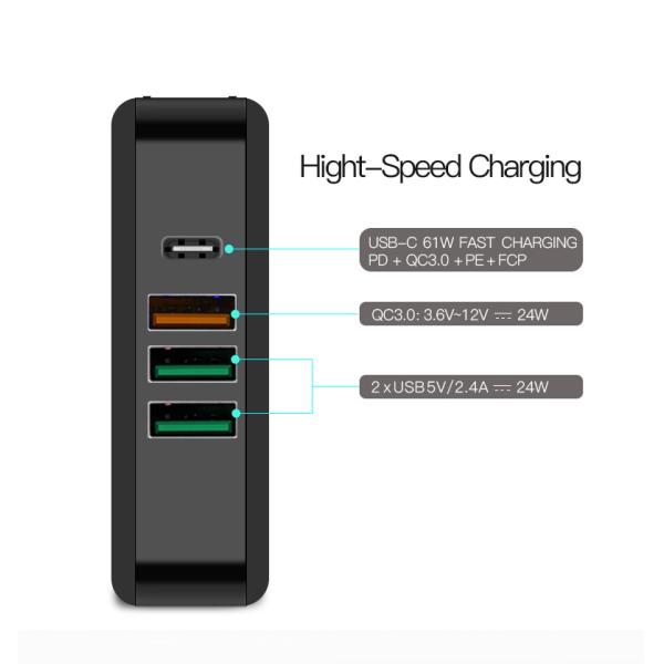 ABS Fireproof Wall Plug With Multiple Usb Ports