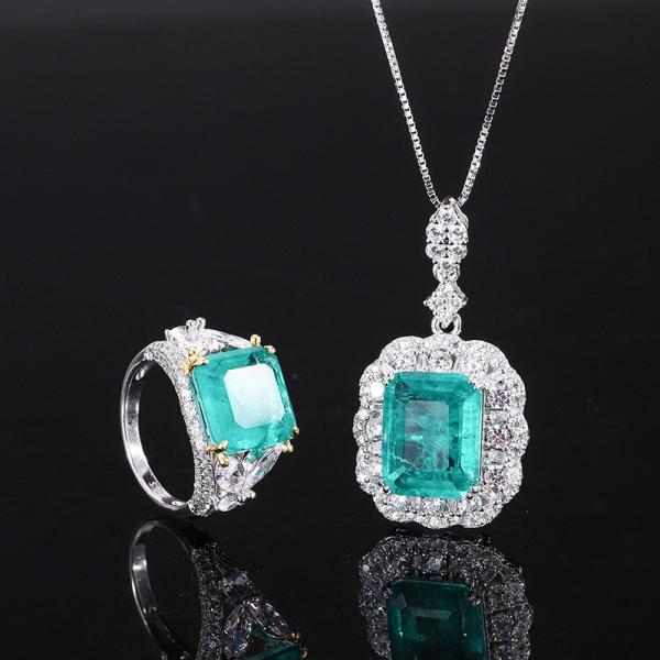 Zircon Square Gemstone Necklace Pendant Ring Set For Birthday Gift