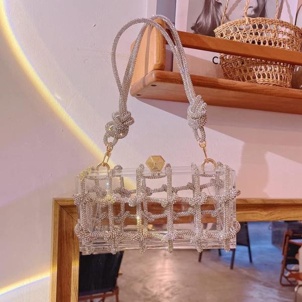 Clear Acrylic Bag Rhinestone Acrylic Clutch Crystal Evening Purses for Women Glitter Handbag for Wedding Cocktail Party