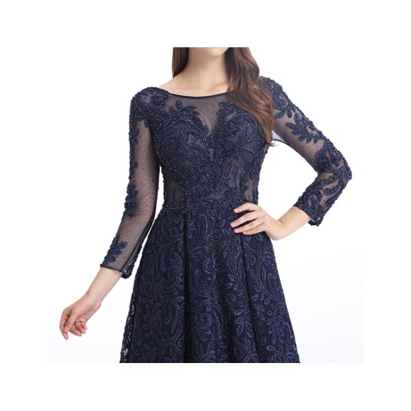 Dark Blue Illusion Backless Long Sleeve Occasion Dresses For Women Party
