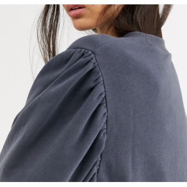 Oversize 100 Cotton Women Balloon Sleeve Sweatshirt Plain Crew Neck Sweatshirt