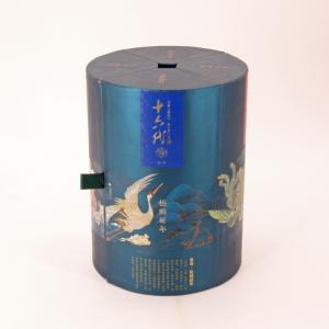 China Paper Cardboard Mache Packaging Boxes Round Tube With Blue Ribbon For Whisky Wine Bottle on sale