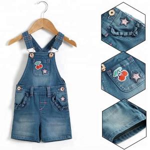 Cheap Baby Girl Embroidery Denim Dungaree Shorts With Adjustable Strap Spring Summer wholesale