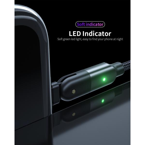 ODM FCC 5V 2.4A USB Type C Data Cable 1.2m Length Rotating Elbow