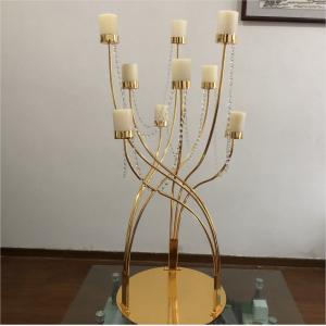Cheap 9 Arm Gold Metal Candelabra Luxury Candles Decor Antique Crystal Candle Holders wholesale