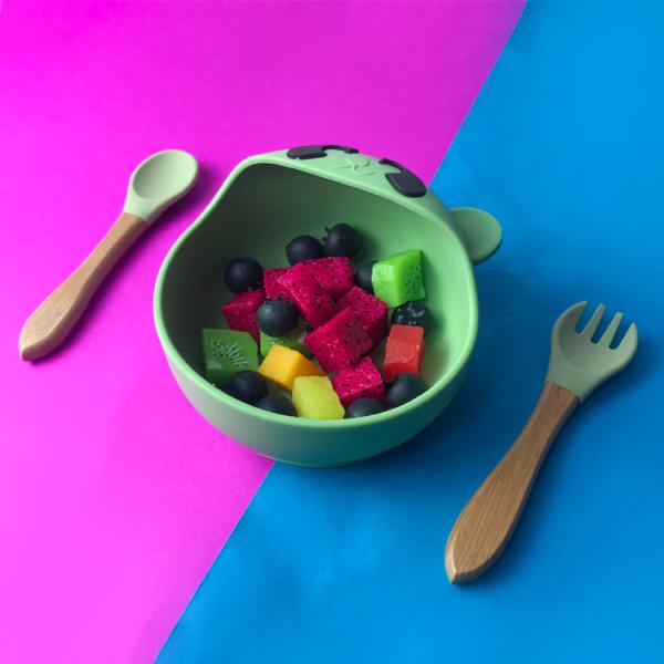 ODM Silicone Baby Tray Bear Shape Feeding Suction Bowl And Spoon Microwave Safe