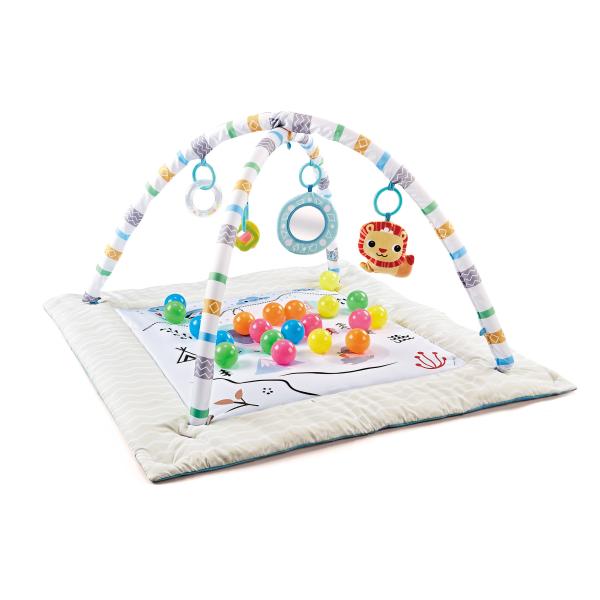 Activity Play Mat & Ball Pit, with High Contrast Toys & Self-Discovery Mirror & Tummy Time Pillow for Sensory and Motor