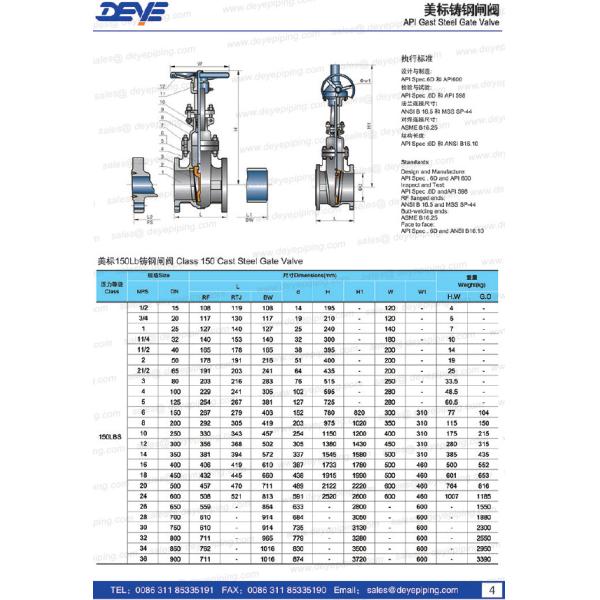 API600 Ansi B16.34 A216wcb Steel Gate Valve With 150lbs 300lbs