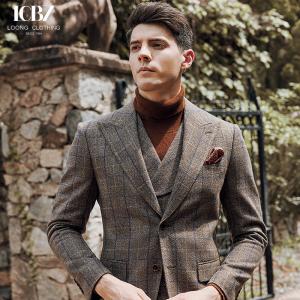 Cheap Customized Color Brown Plaid Wool Suit for Men Formal end Commuter Casual Three-piece Suit wholesale