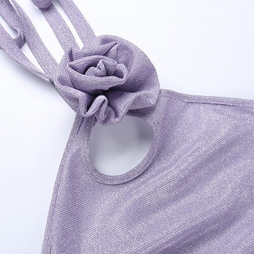 OEM maufactory Summer newpolyester sleeveless parties sexy slim hot girl stereo flower design hanging neck top suits