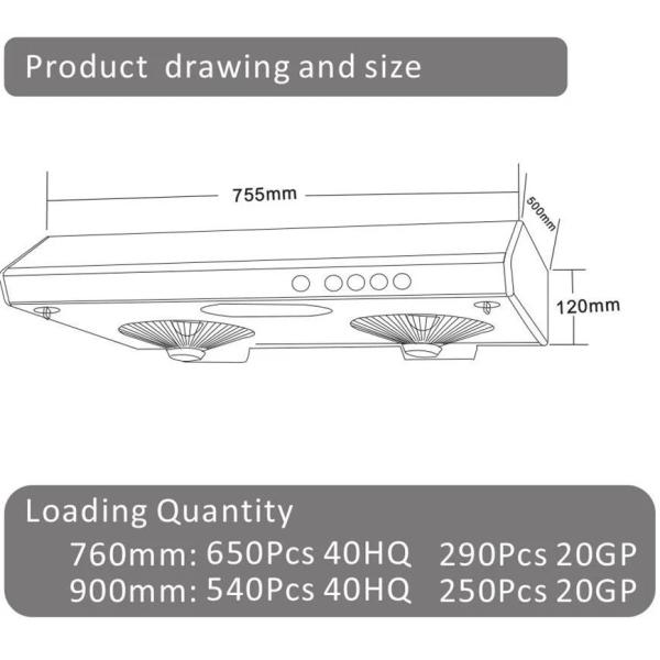 Silver Stainless Steel Slim Kitchen Chimney Range Hood 60cm 90cm