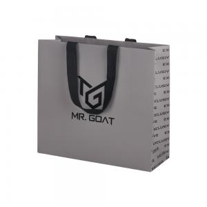 China Grey UV Art Paper Gift Bags Clothing Shopping Packaging With Handle on sale