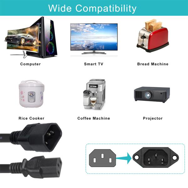 Black Reel Angle Connector H05vv F Plug Iec C13 Iecc14 Male To Female Y Splitter Cable Power Extension Cord